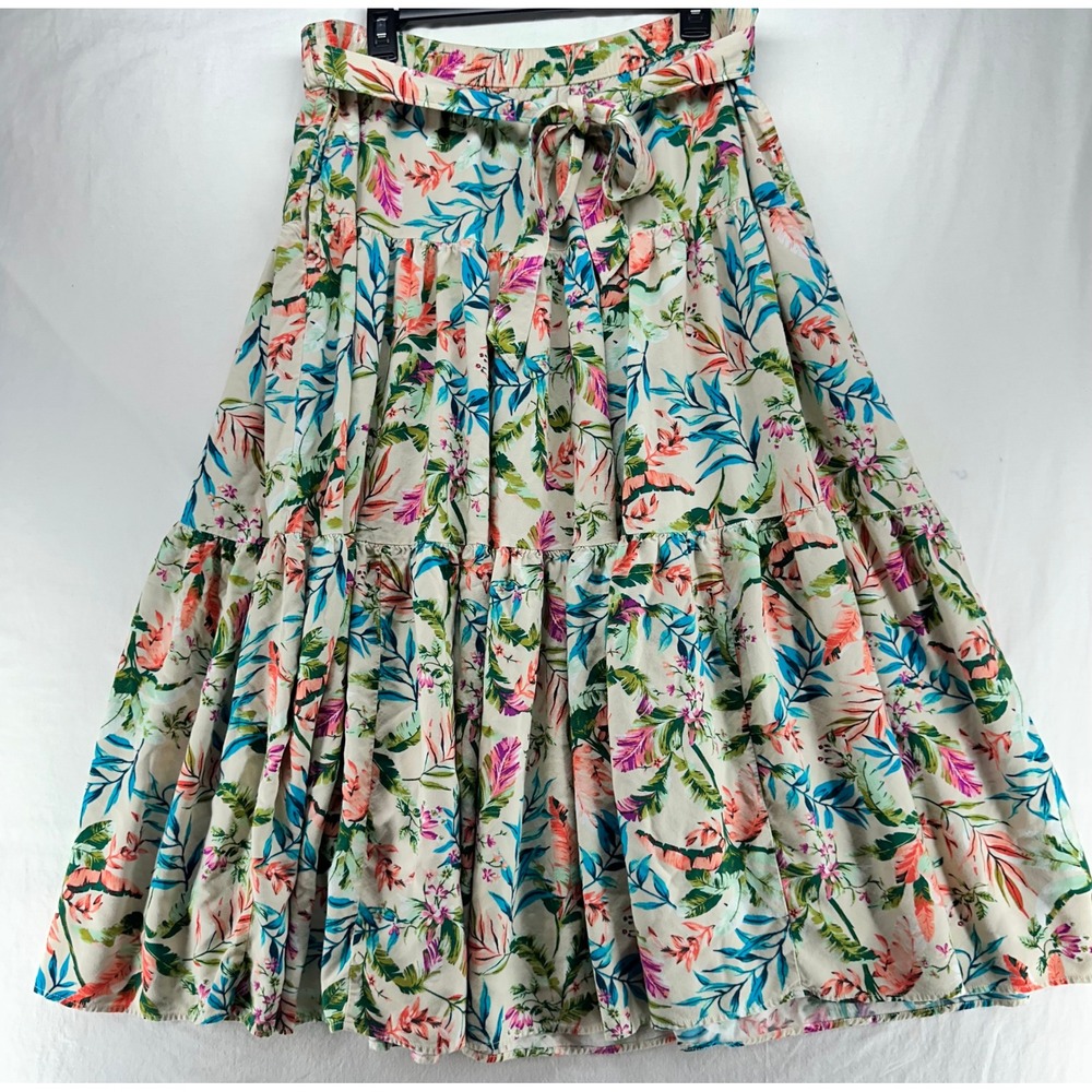 Lands End Tropical Floral Tiered Maxi Skirt Womens Medium Petite Viscose Pockets